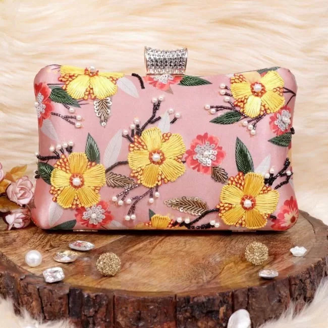 Floral Stitchwork Highlight Clutch