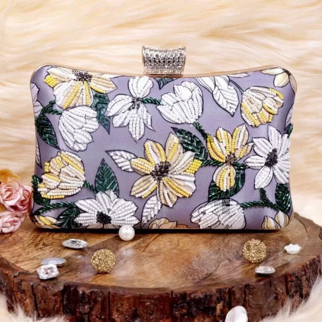 Floral Stitchwork Highlight Clutch