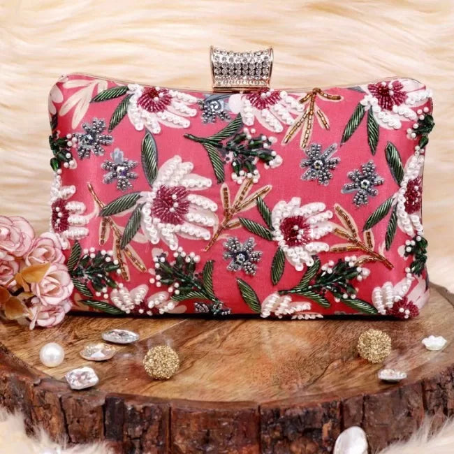 Floral Stitchwork Highlight Clutch