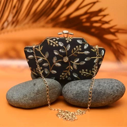 Golden Embroidery Boat Clutch