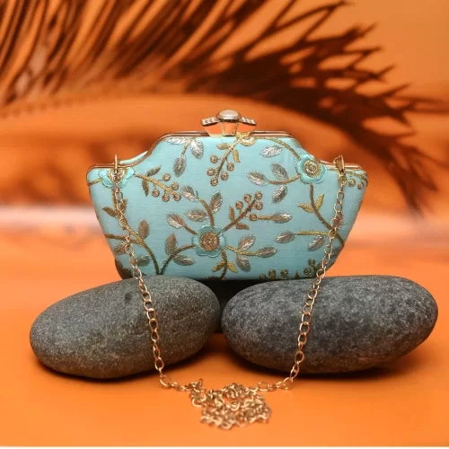 Golden Embroidery Boat Clutch