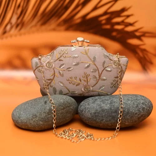 Golden Embroidery Boat Clutch