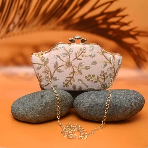 Golden Embroidery Boat Clutch