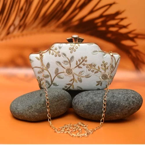 Golden Embroidery Boat Clutch
