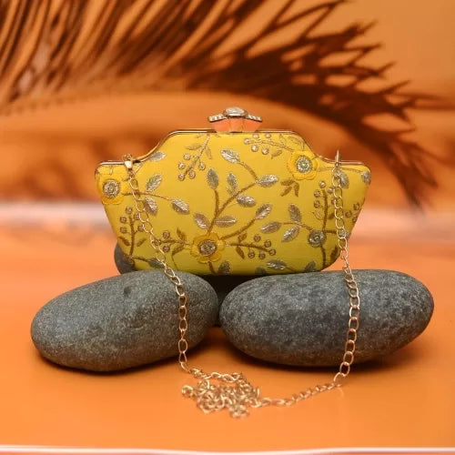 Golden Embroidery Boat Clutch