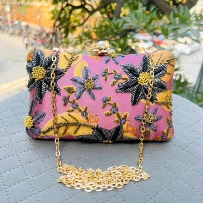 Mauve Embroidery Highlight Clutch