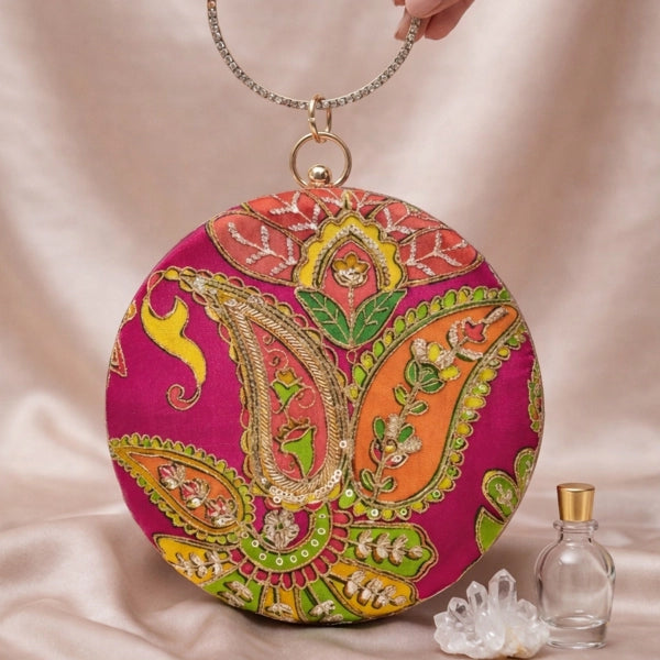 Multicolor Embroidery Bangle Clutch