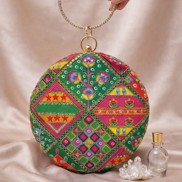 Multicolor Embroidery Bangle Clutch