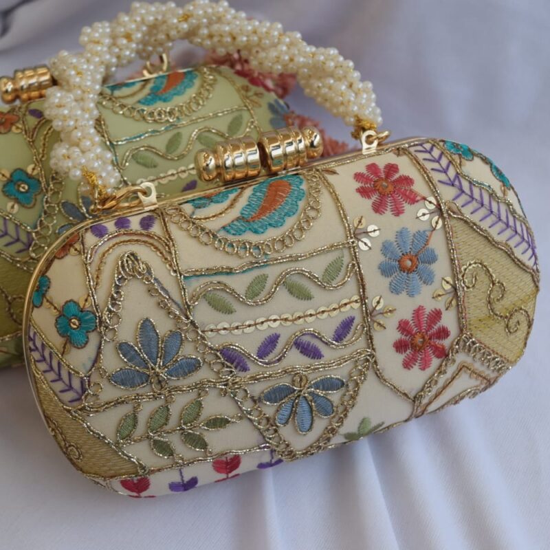 Pastel Embroidery Designer Clutch