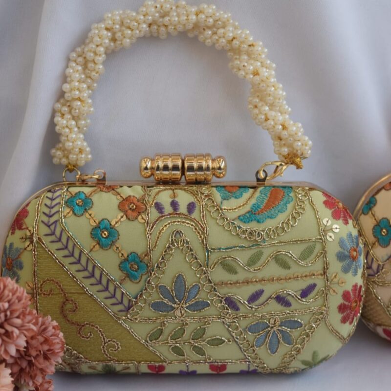 Pastel Embroidery Designer Clutch