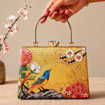 Printed Bluebird Bloom Embellished Handle Clutch