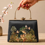 Printed Botanical Beauty Embellished Handle Clutch