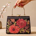 Printed Dahlia Bloom Embellished Handle Clutch