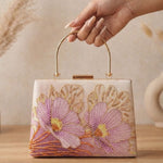 Printed Lilac Blossom Embellished Handle Clutch