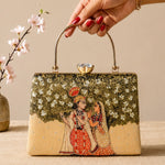 Printed Radha Krishna Embellished Handle Clutch