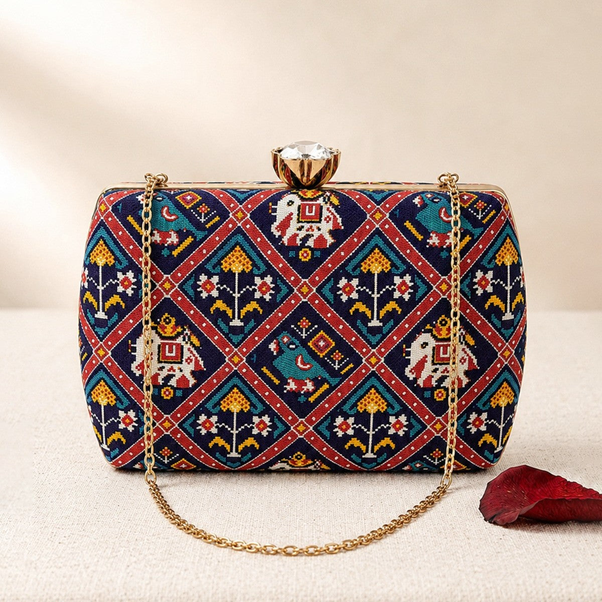 Rajwadi Patola Embroidered Designer Clutch Inspired by Traditional Patola Weave for Wedding and Party Wear