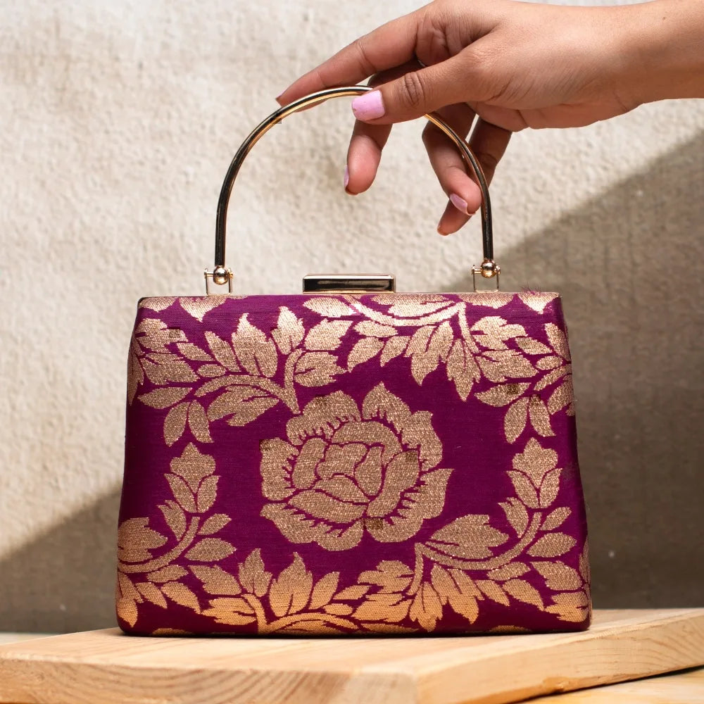 Rose Brocade Handle Clutch