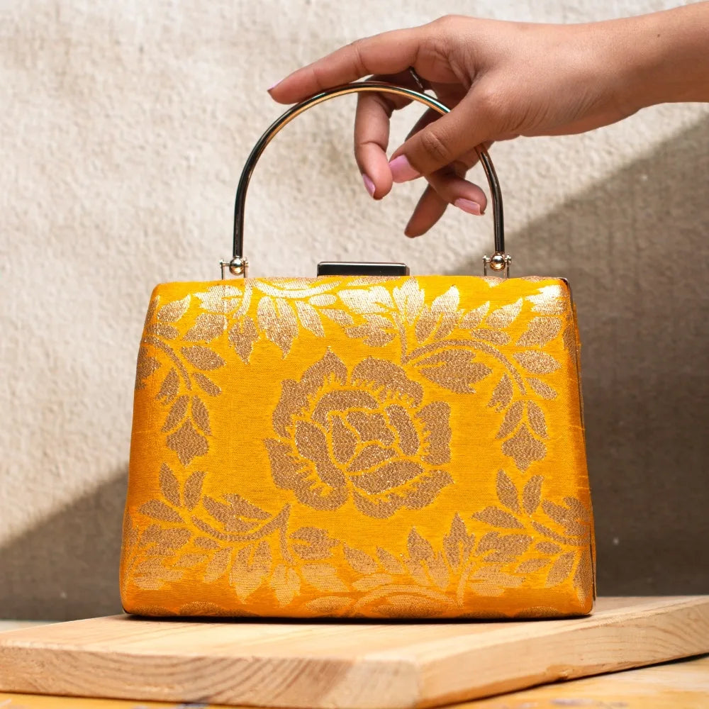 Rose Brocade Handle Clutch