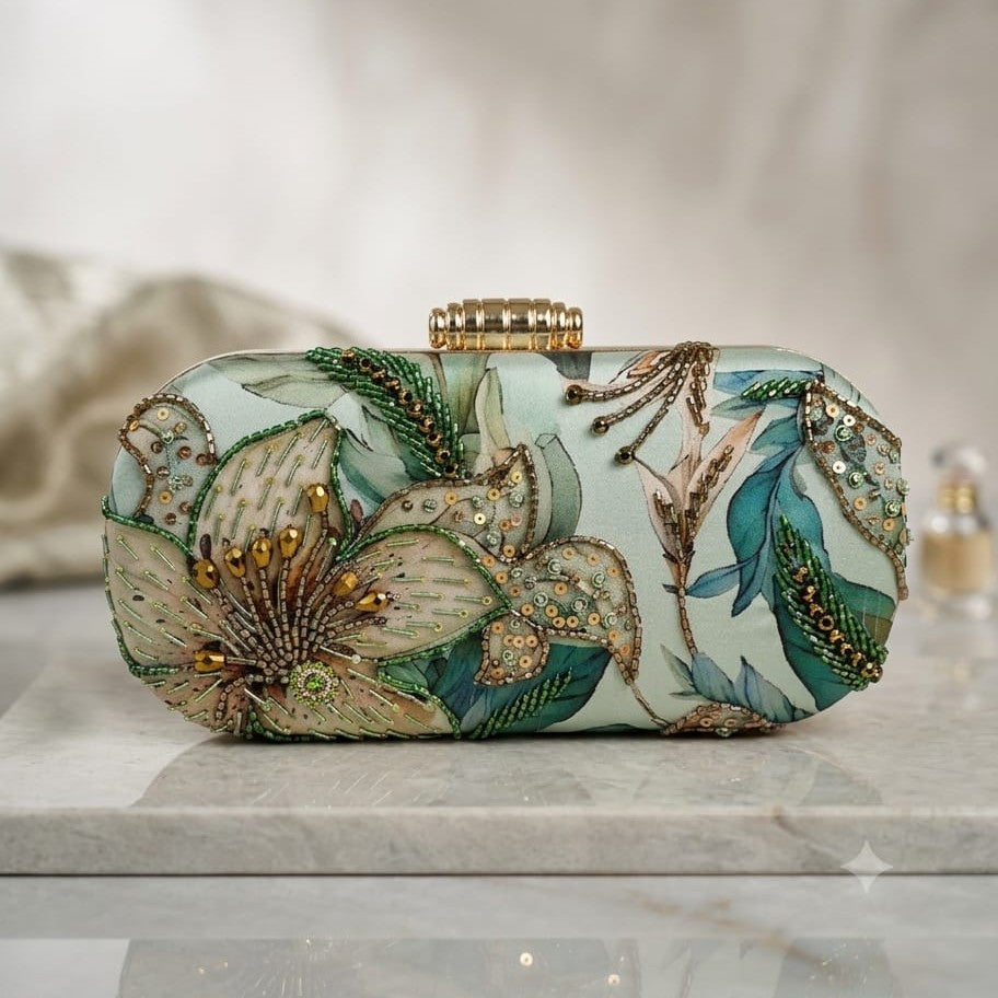 Sage Serenity Highlight Embroidered Clutch
