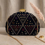 Sequins Embroidery DShape Clutch