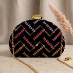 Sequins Embroidery DShape Clutch