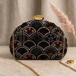 Sequins Embroidery DShape Clutch