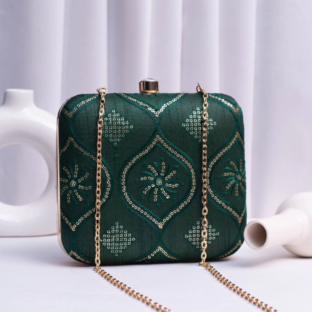 Sequins Embroidery Fabric Clutch