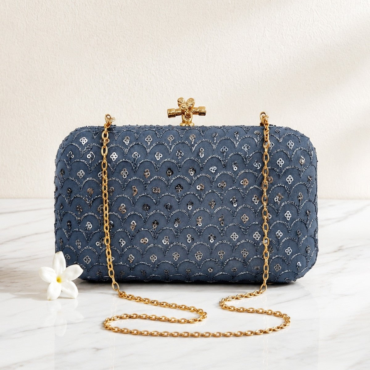 Slate Luxe Embellished Clutch