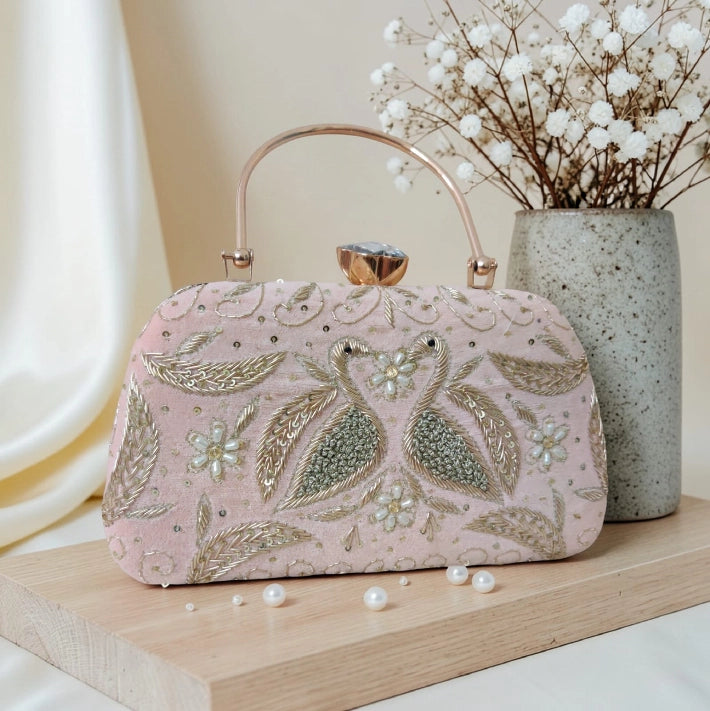 Swan Embroidery Handle Clutch
