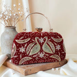 Swan Embroidery Handle Clutch