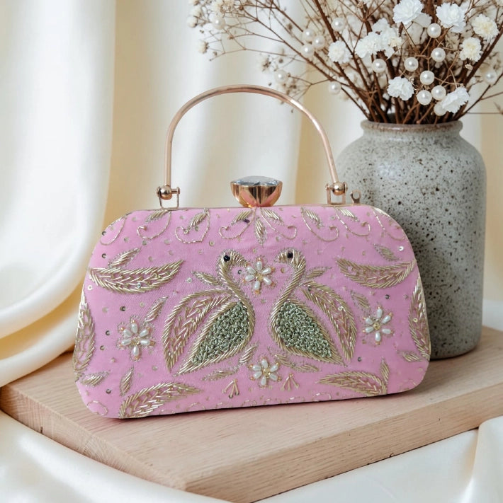Swan Embroidery Handle Clutch