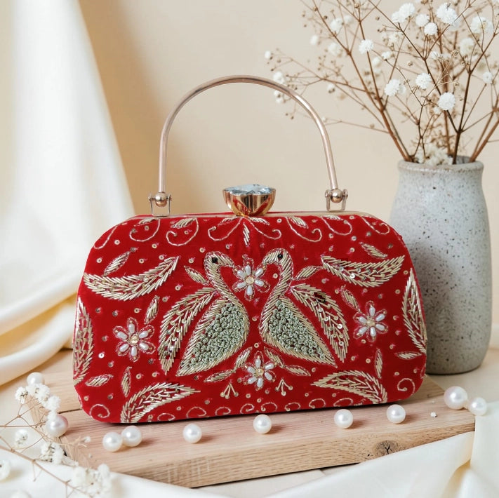 Swan Embroidery Handle Clutch