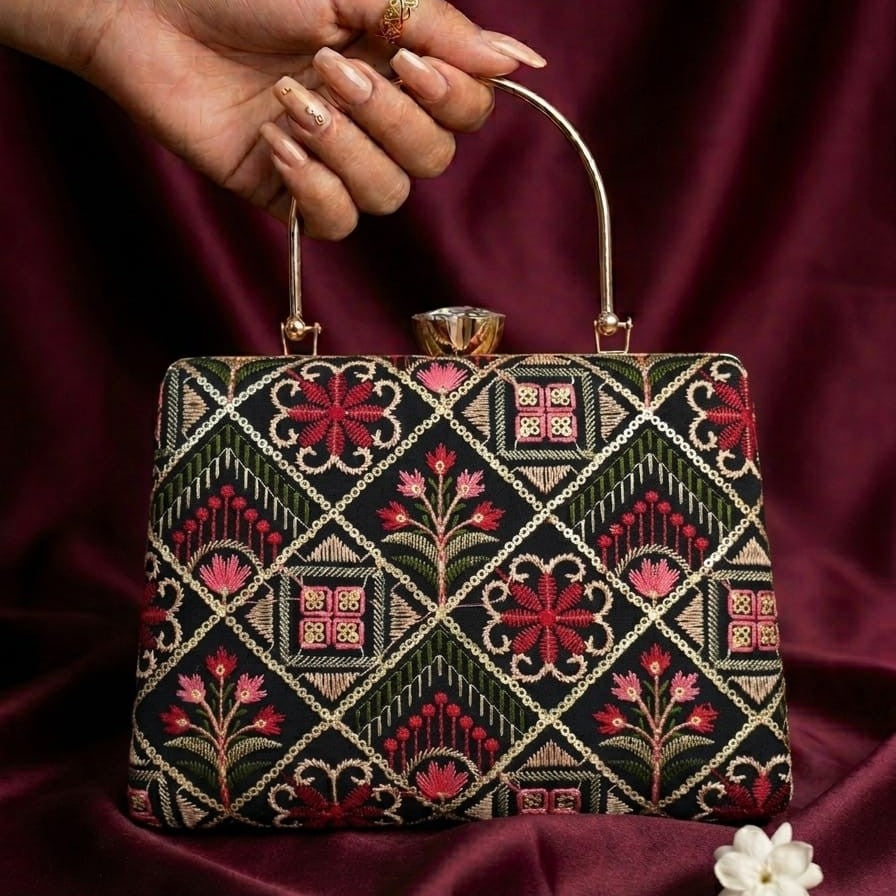 Vibrant Embellished Handle Clutch