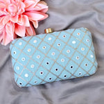 Checks Embroidery Rectangular Clutch