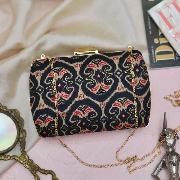 Black Patterned Ethnic Clutch