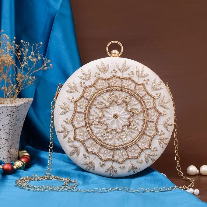 Golden Embroidery Round Clutch bag