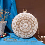 Golden Embroidery Round Clutch bag