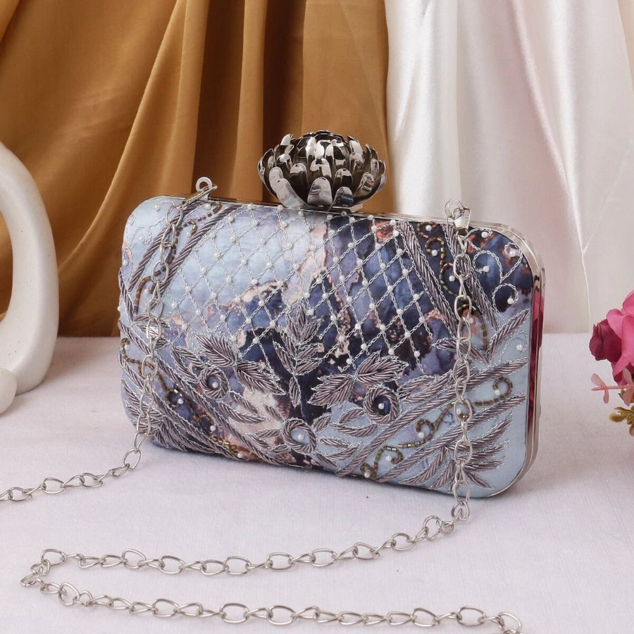 Patterned Threadwork Embroidery Clutch