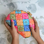 Colorful Checks D Shape Embroidery Clutch