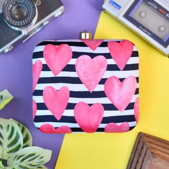 Pink Hearts Printed Clutch