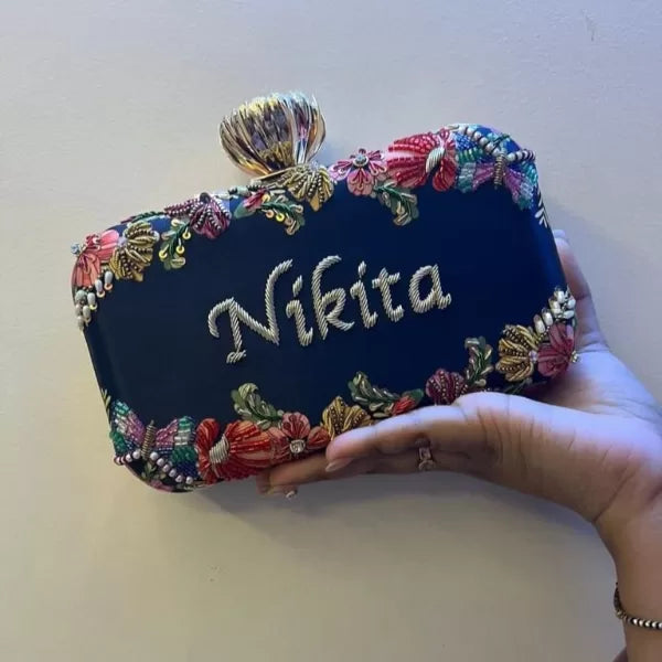 Name Embroidery Clutch Rose Knob