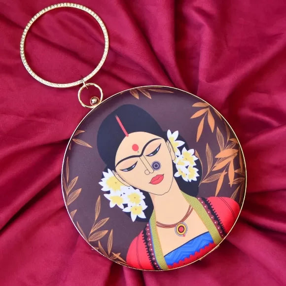 Tribal Lady Art Round Clutch