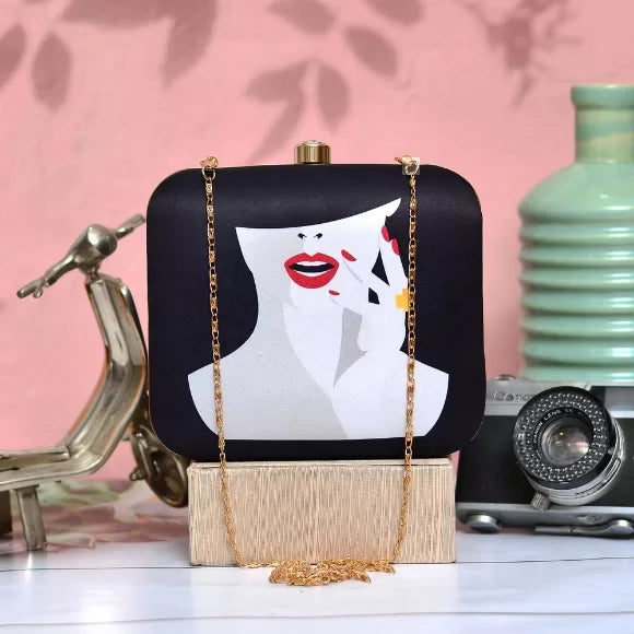 Black Lady Printed Clutch