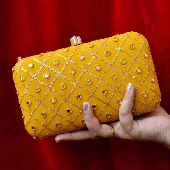 Checks Embroidery Rectangular Clutch