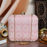 Pink Chikankari Square Clutch