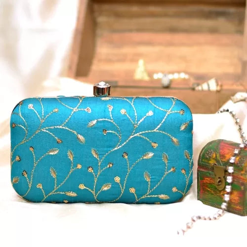 Golden Embroidery Rectangular Clutch