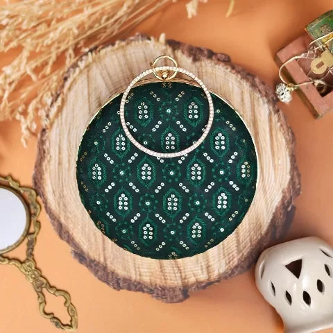 Green Embroidery Round Clutch