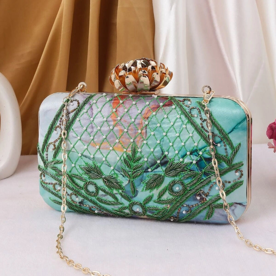 Patterned Threadwork Embroidery Clutch