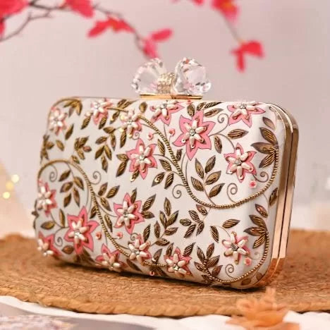 Leafy Embroidery Highlight Clutch