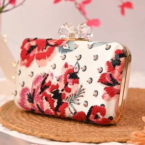 Pale Pink Embroidery Highlight Clutch